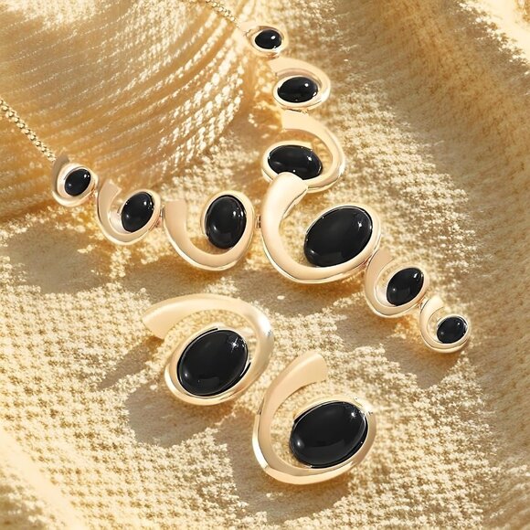 Gold Jewelry Set, Silver Black Boho Western Chunky Vintage Pendant Necklace Stac - Picture 5 of 7